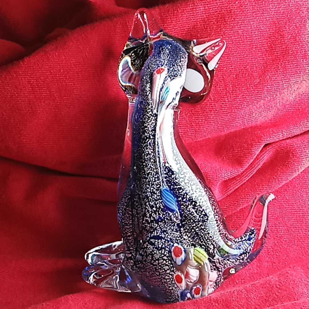 Murano Art Glass Cat Figurine. Beautiful Mixed Colors. Flawless Condition. - Picture 5 of 16